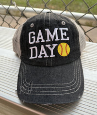 Cocomo Soul Game Day Softball Mom Embroidered Mesh Trucker Style Hat Cap Softball MOM Gift Mothers Day Dark Grey-242