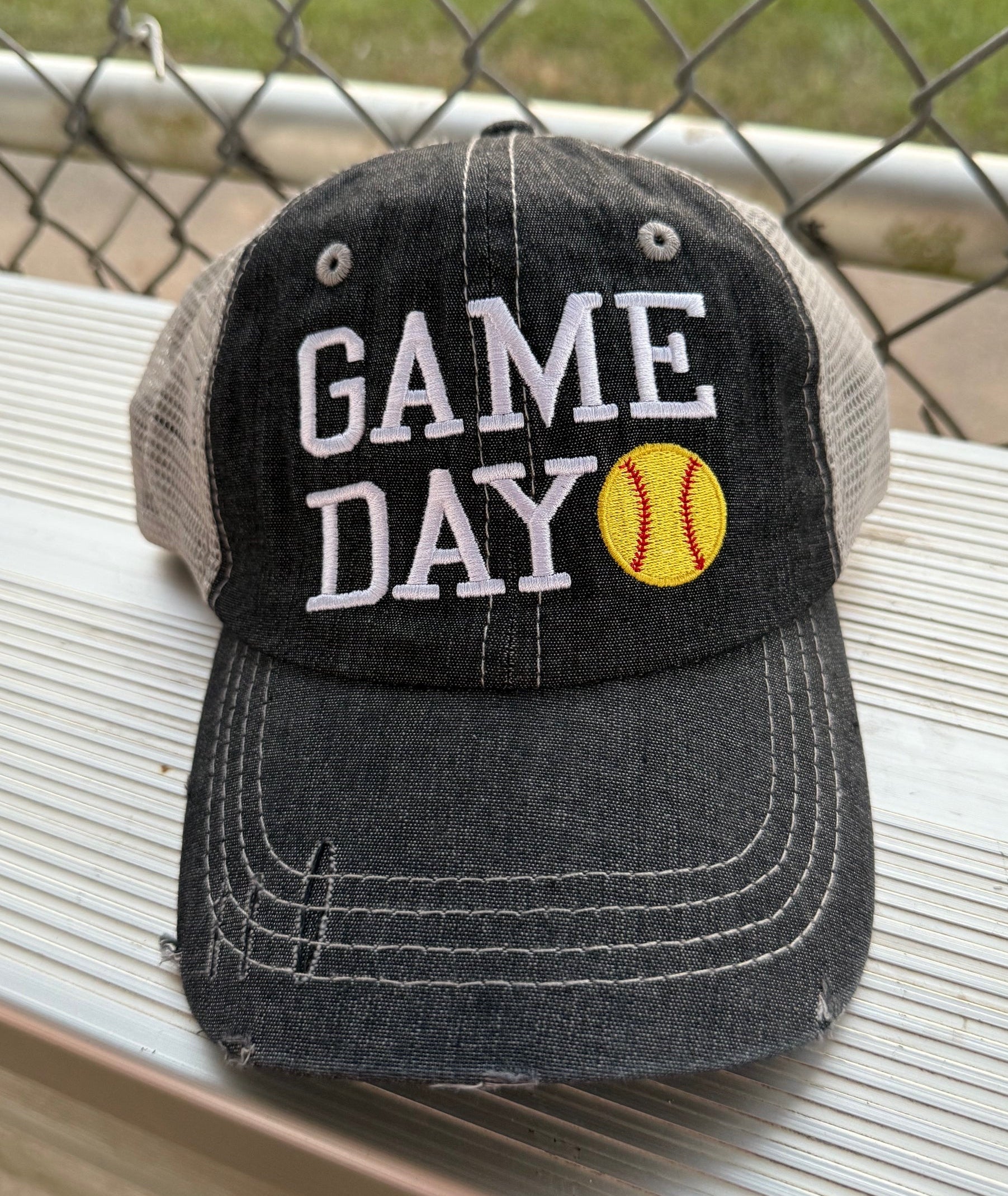 Cocomo Soul Game Day Softball Mom Embroidered Mesh Trucker Style Hat Cap Softball MOM Gift Mothers Day Dark Grey-242