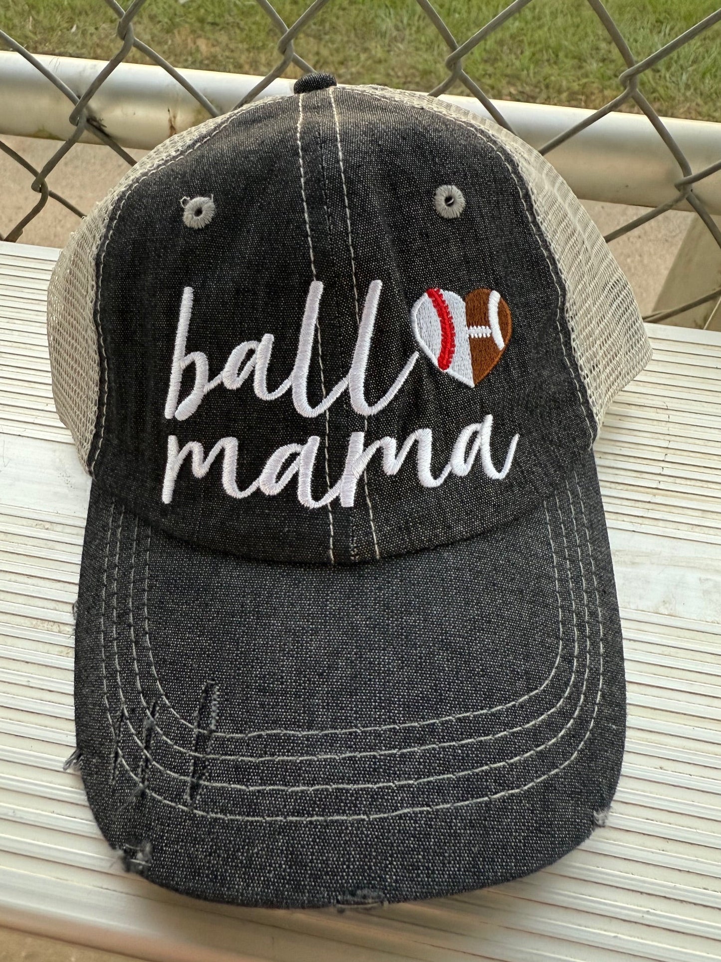 Ball Mama Heart Half Football Mom Half Baseball MOM Mesh Embroidered MESH Hat Baseball Football Mom Trucker Cap Trucker Hat -320