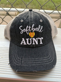 Softball Aunt Mesh Embroidered MESH Hat Trucker Hat Cap-244