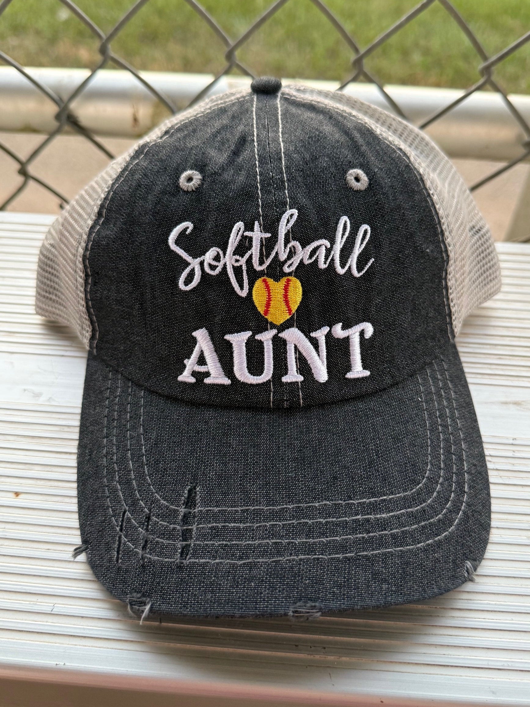 Softball Aunt Mesh Embroidered MESH Hat Trucker Hat Cap-244
