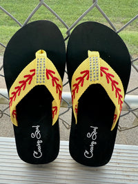 Softball Rhinestone Embroidered Flip Flops Softball Mom Flip Flops Softball Slippers COCOMO SOUL