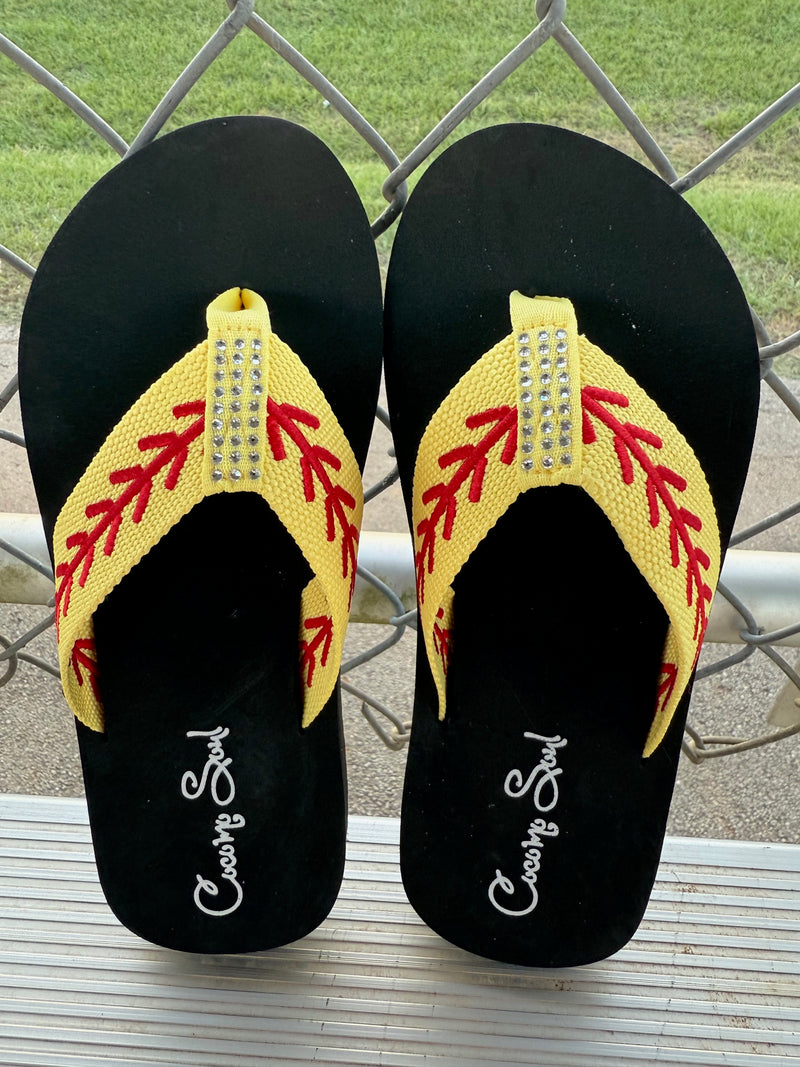 Softball Rhinestone Embroidered Flip Flops Softball Mom Flip Flops Softball Slippers COCOMO SOUL
