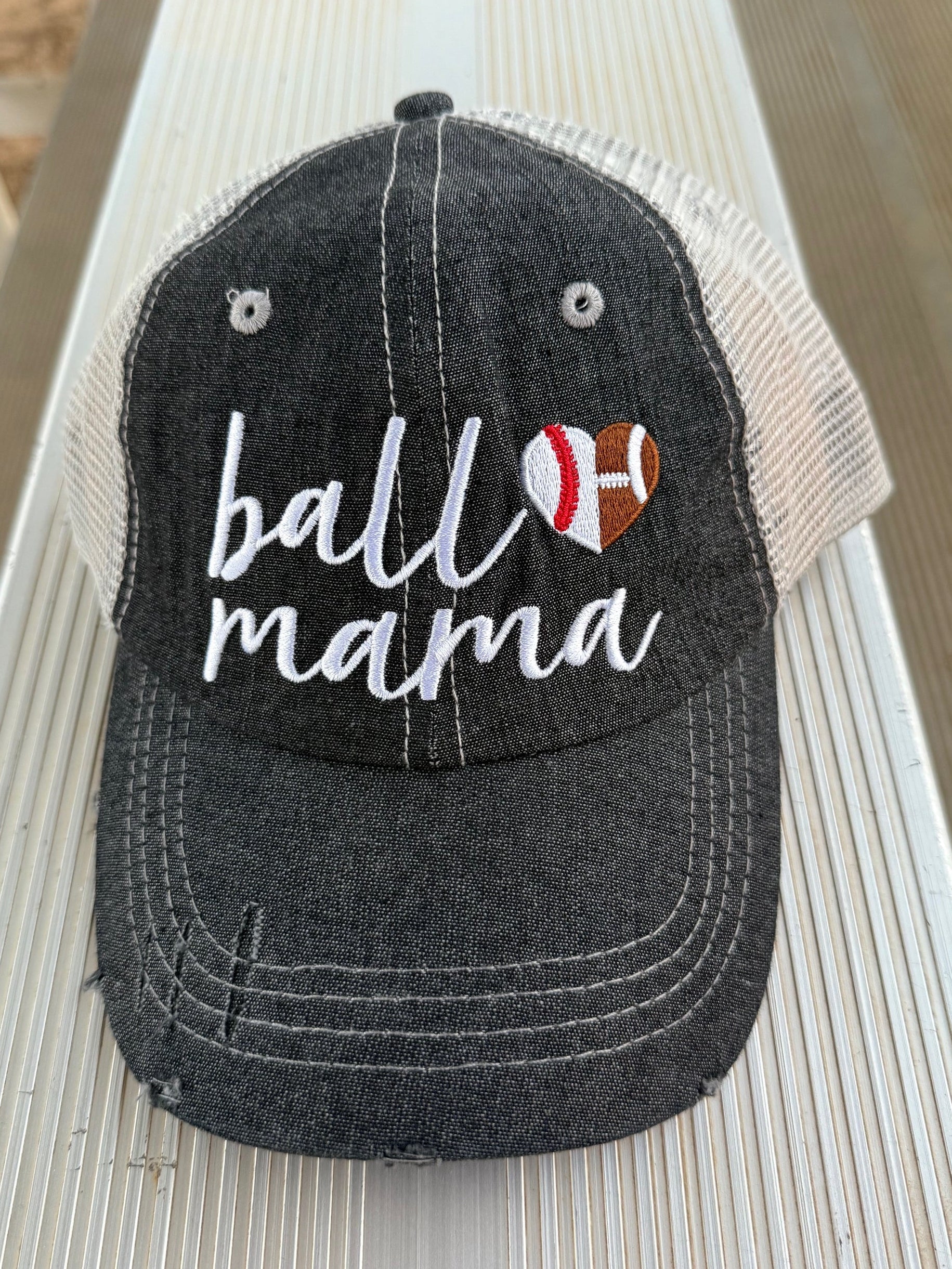 Ball Mama Heart Half Football Mom Half Baseball MOM Mesh Embroidered MESH Hat Baseball Football Mom Trucker Cap Trucker Hat -320