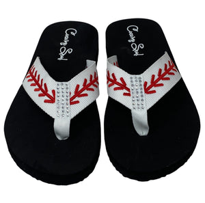 Rhinestone Baseball Embroidered Baseball Flip Flops Sandals Slippers