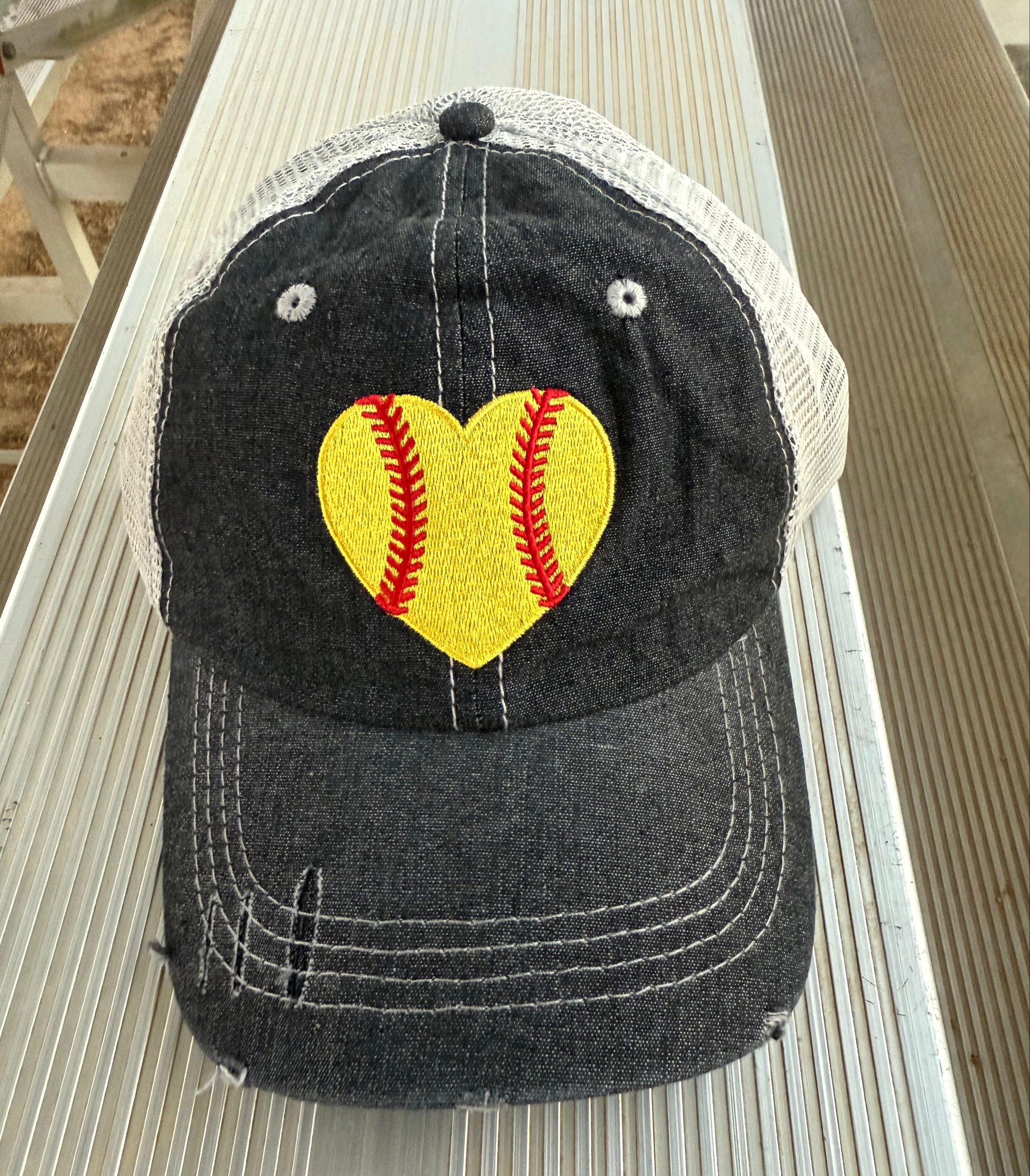 HEART Softball Hat Softball LOVE Softball MOM Softball Grandma Mimi Gigi Nana Aunt Sister Mesh Embroidered MESH Hat Trucker Hat Cap -300