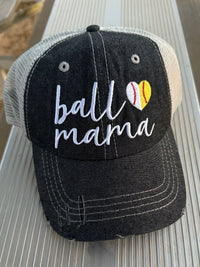 SB/BB Ball Mama Ball Mom Half Baseball Half Softball Baseball MOM Softball MOM Hat -282