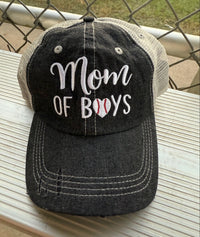 Mom of Boys Baseball MOM Mesh Embroidered MESH Hat Baseball Mom Trucker Cap Trucker Hat