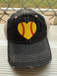 HEART Softball Hat Softball LOVE Softball MOM Softball Grandma Mimi Gigi Nana Aunt Sister Mesh Embroidered MESH Hat Trucker Hat Cap -300