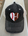 Football Baseball Heart Half Football Mom Half Baseball MESSY BUN HIGH PONYTAIL MOM Hat -319