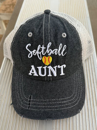 Softball Aunt Mesh Embroidered MESH Hat Trucker Hat Cap-244
