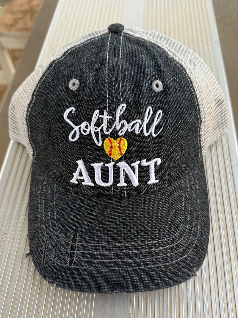 Softball Aunt Mesh Embroidered MESH Hat Trucker Hat Cap-244
