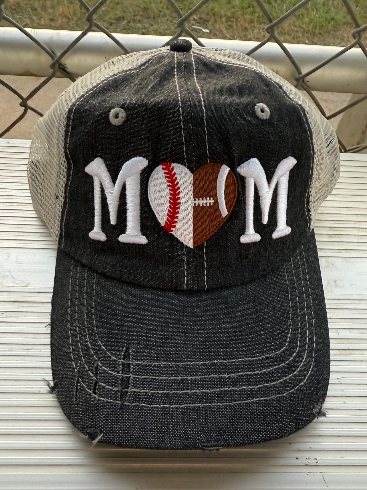 Half Football Mom Half Baseball MOM Mesh Embroidered MESH Hat Baseball Football Mom Trucker Cap Trucker Hat -316
