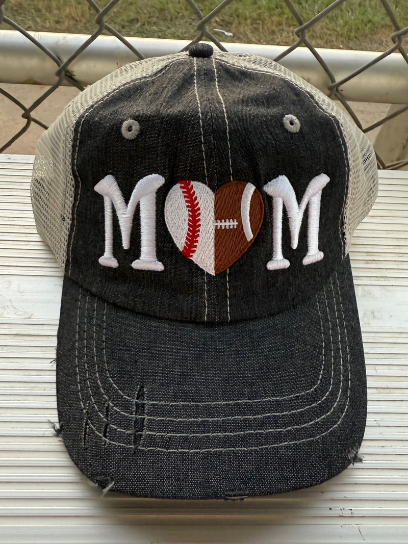 Half Football Mom Half Baseball MOM Mesh Embroidered MESH Hat Baseball Football Mom Trucker Cap Trucker Hat -316