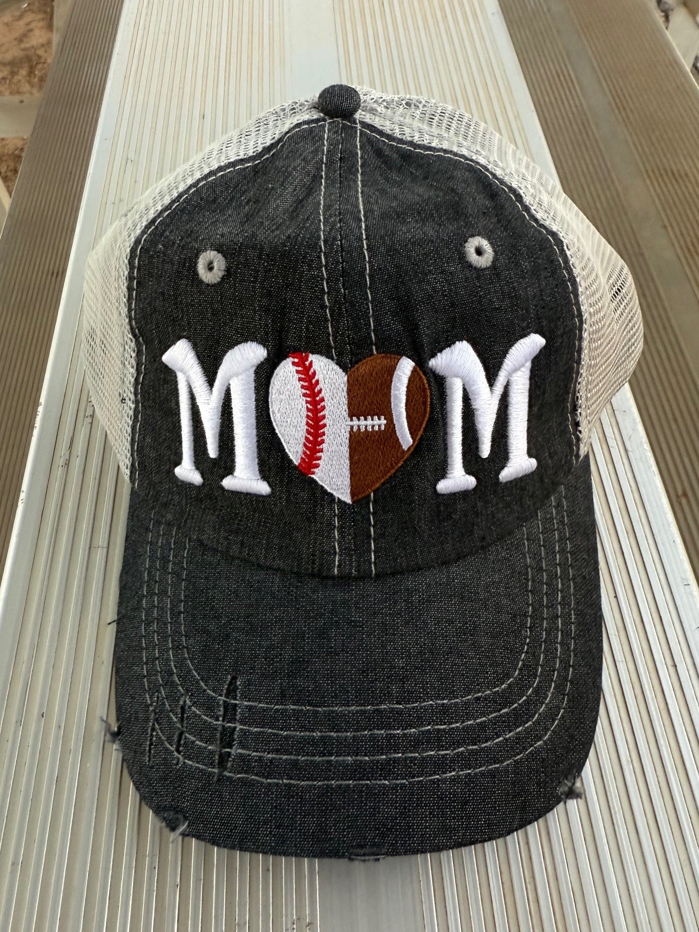Half Football Mom Half Baseball MOM Mesh Embroidered MESH Hat Baseball Football Mom Trucker Cap Trucker Hat -316