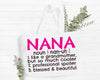 Nana Tote Bag Nana Christmas Gifts Best Nana Nanas Beach Bag Nana Getaway Bag Nana Present Nana Gifts