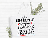 The Influence Of A Great Teacher Can Never Be Erased Tote Bag Gift Bag