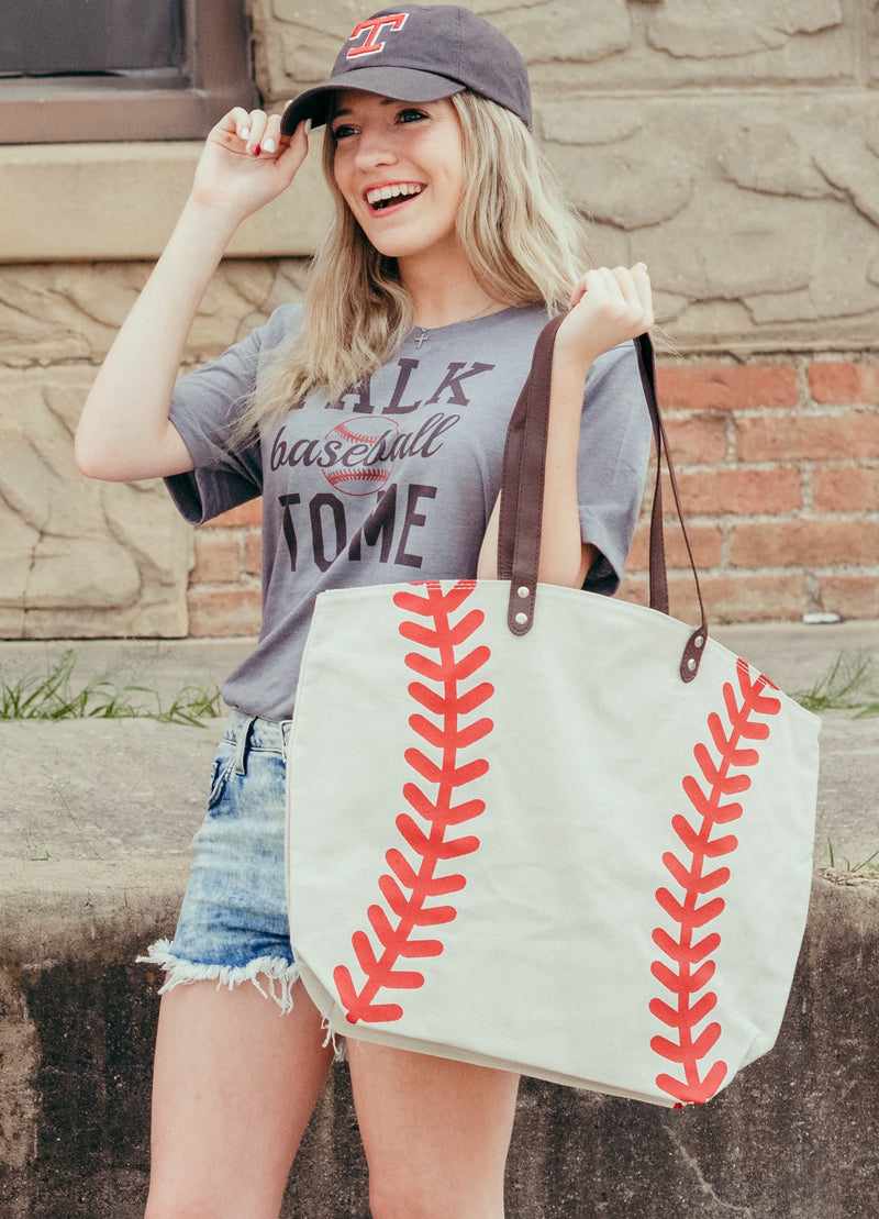 Oversized Baseball Canvas Bag Tote