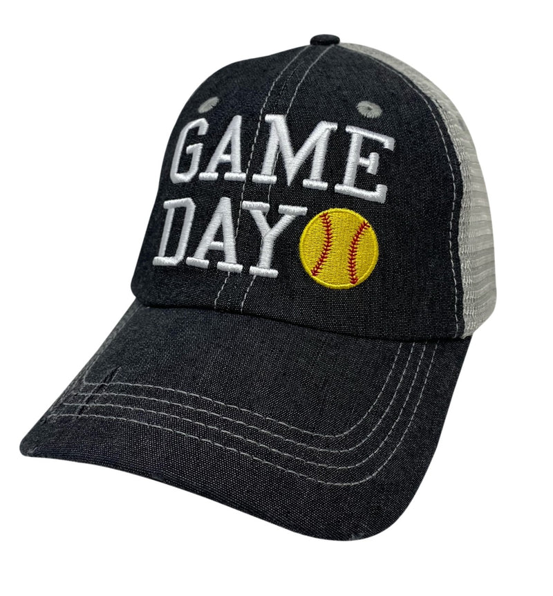 Cocomo Soul Game Day Softball Mom Embroidered Mesh Trucker Style Hat Cap Softball MOM Gift Mothers Day Dark Grey-242
