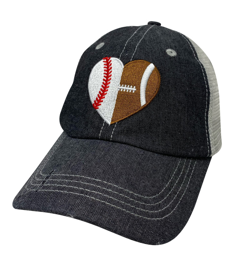 Football Baseball Heart Half Football Mom Half Baseball MOM Mesh Embroidered MESH Hat Baseball Football Mom Trucker Cap Trucker Hat -318