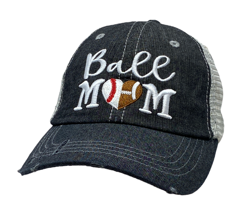 Ball Mom BB/FB Football Baseball Heart Half Football Mom Half Baseball MOM Mesh Embroidered MESH Hat Baseball Football Mom Trucker Cap Trucker Hat -322