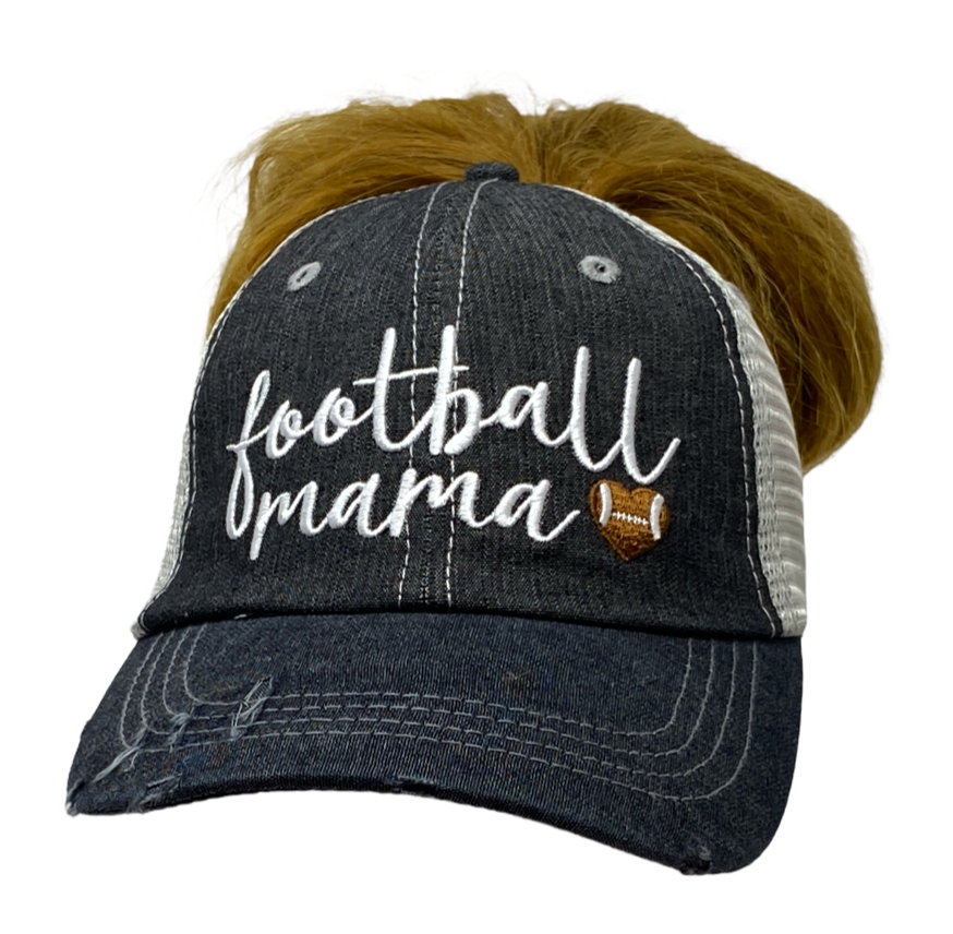 Football Mama Football Mom MESSY BUN HIGH PONYTAIL Grandma Embroidered Hat Baseball Football -301