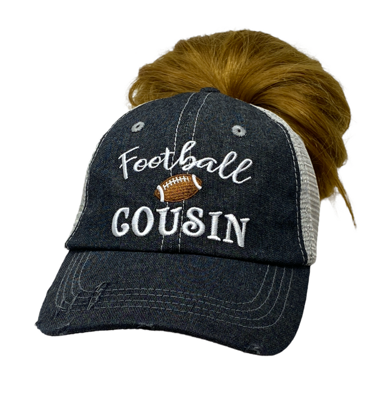Football Cousin MESSY BUN HIGH PONYTAIL Embroidered Hat