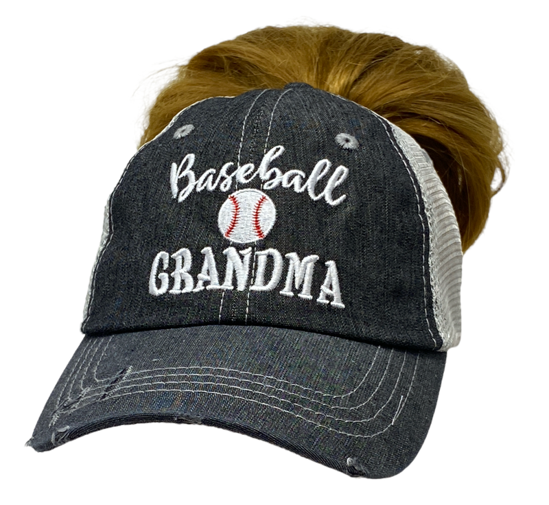 Baseball Grandma MESSY BUN HIGH PONYTAIL Baseball Mom Mesh Embroidered MESH Hat Trucker Hat Cap -219