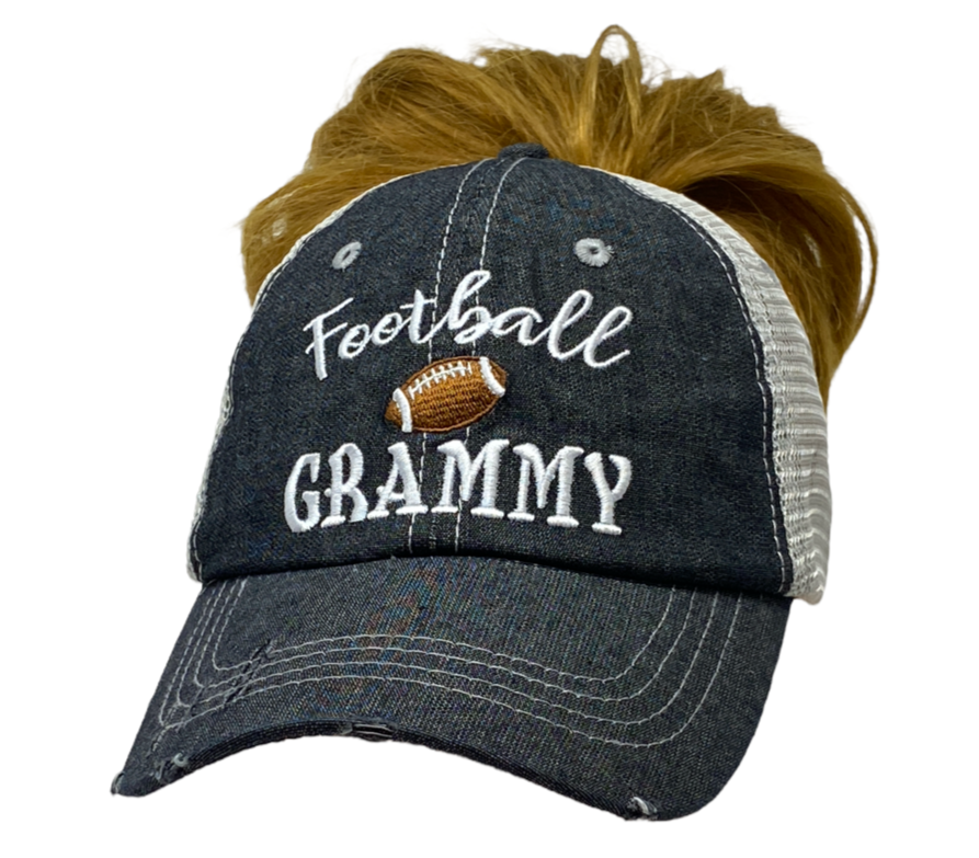 Football Grammy MESSY BUN HIGH PONYTAIL Embroidered Hat
