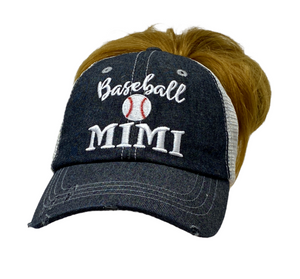 Baseball Mimi MESSY BUN HIGH PONYTAIL Mesh Embroidered Hat Cap -225