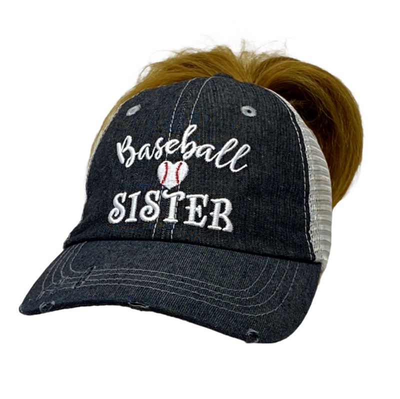 Baseball Sister MESSY BUN HIGH PONYTAIL Mesh Embroidered MESH Hat Trucker Hat Cap -229