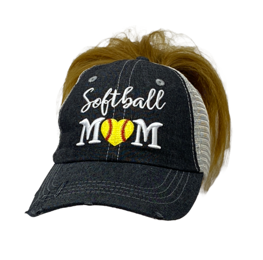 Softball MOM Hat MESSY BUN HIGH PONYTAIL mesh Hat Cap -239