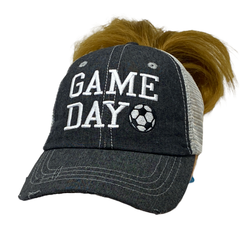 Game Day Soccer Mom MESSY BUN HIGH PONYTAIL Mesh Hat Cap -333