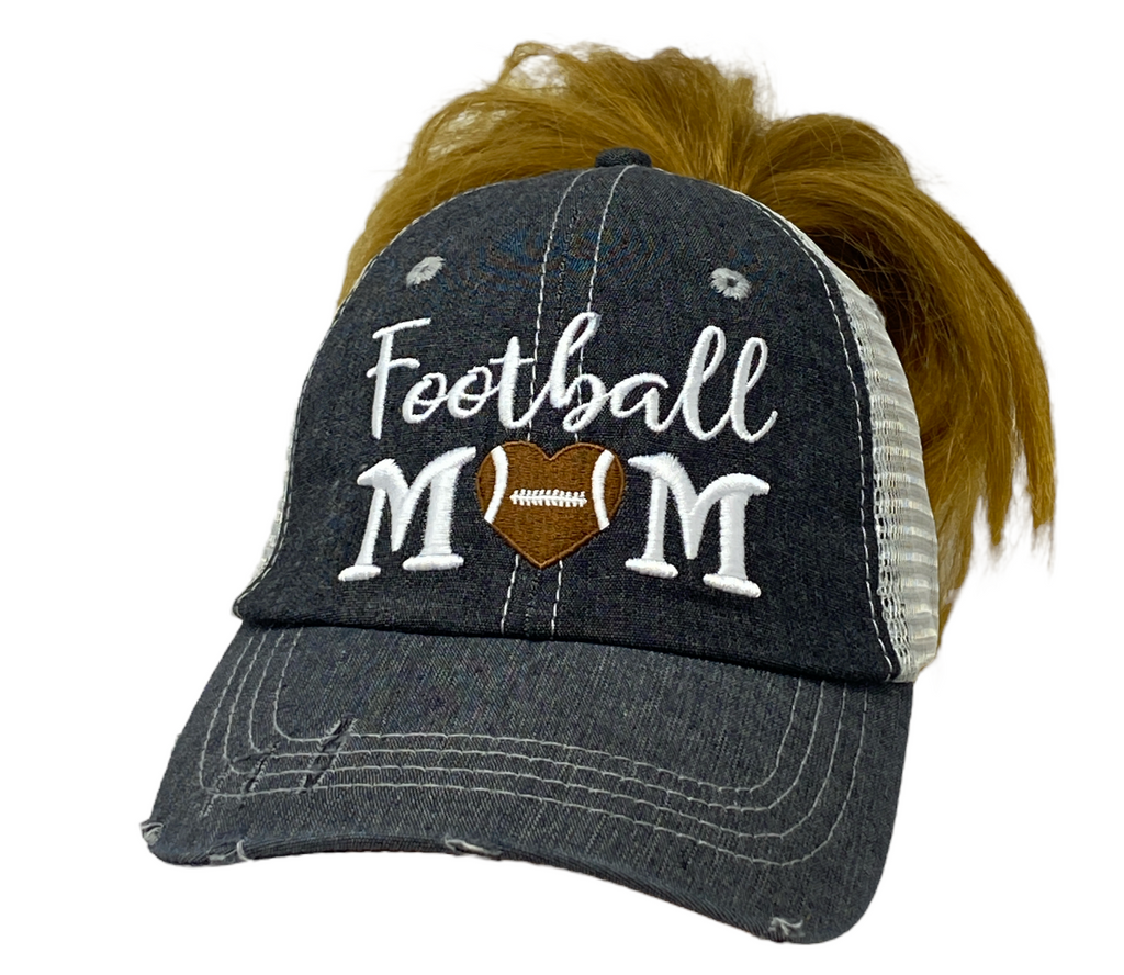 Football MOM MESSY BUN HIGH PONYTAIL Embroidered Hat -513