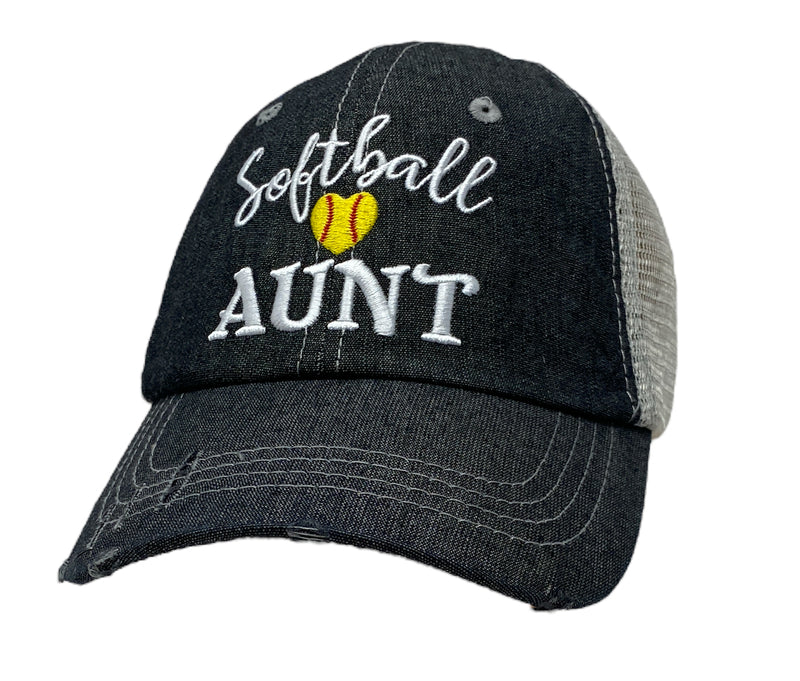 Softball Aunt Mesh Embroidered MESH Hat Trucker Hat Cap-244