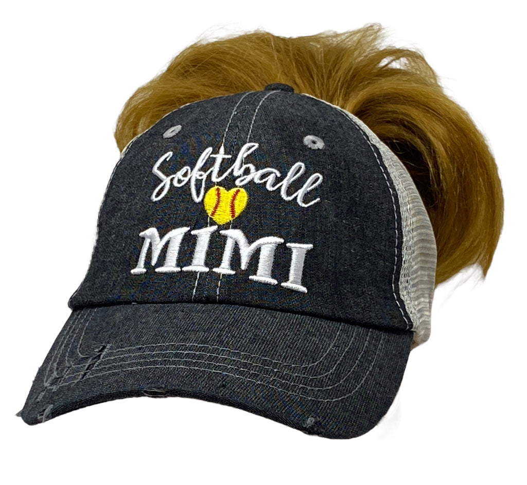 Softball Mimi Grandma MESSY BUN HIGH PONYTAIL MESH Embroidered Hat -247