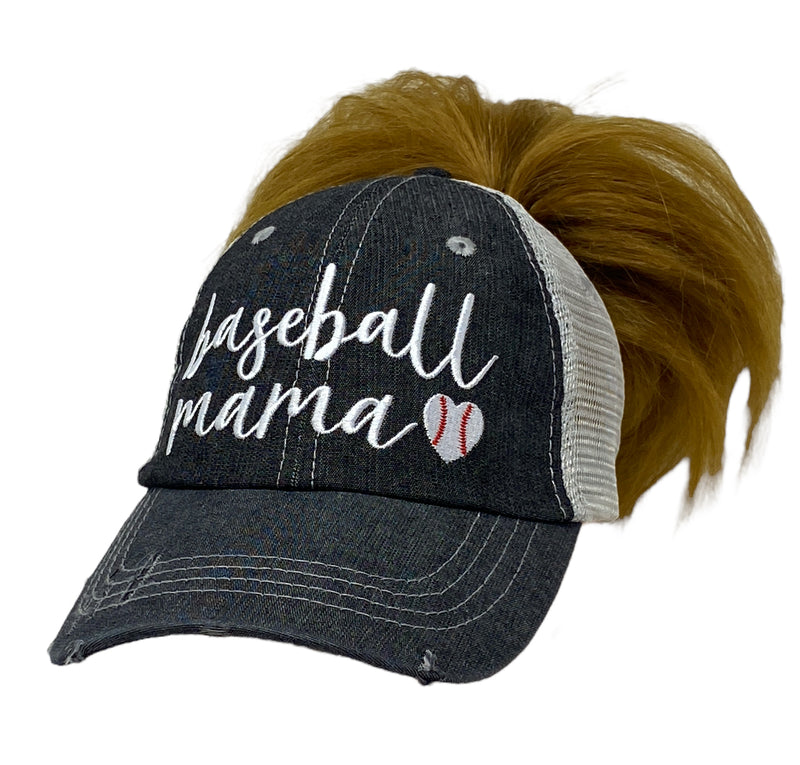 Baseball Mama MESSY BUN HIGH PONYTAIL Baseball Mom Mesh Embroidered MESH Hat Trucker Hat Cap -223
