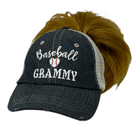 Baseball Grammy Grandma MESSY BUN HIGH PONYTAIL Hat -227