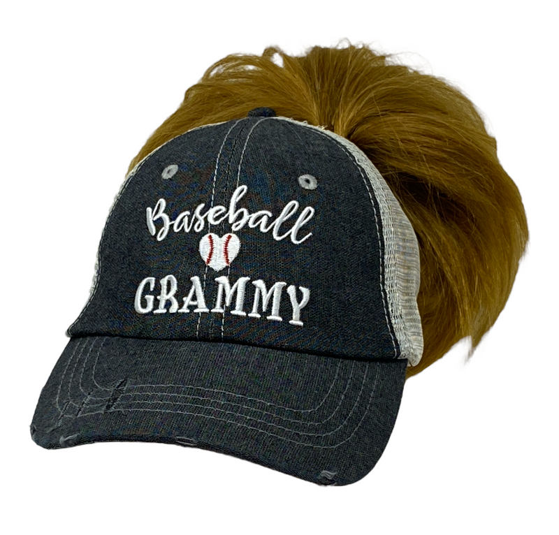 Baseball Grammy Grandma MESSY BUN HIGH PONYTAIL Mesh Embroidered Hat Cap -227
