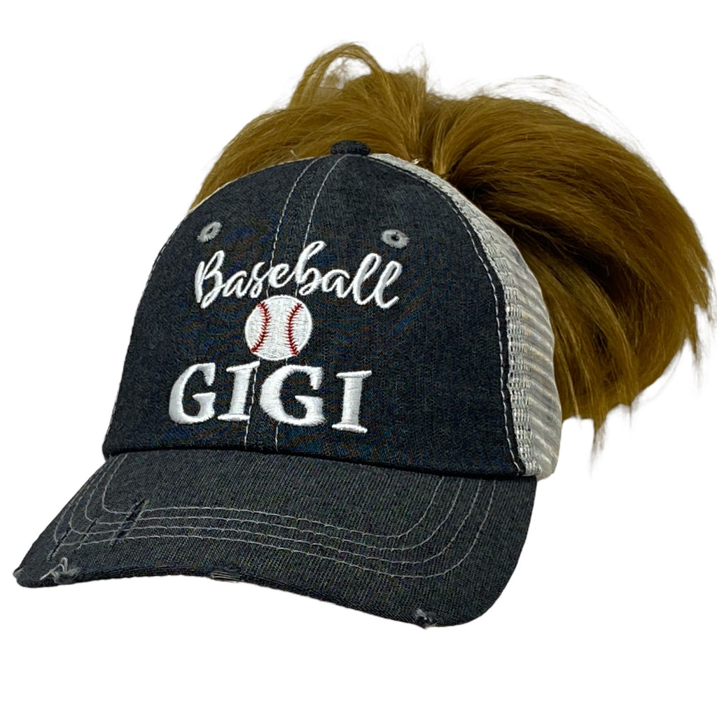 Baseball Gigi Grandma MESSY BUN HIGH PONYTAIL Mesh Embroidered MESH Hat Trucker Hat Cap -217