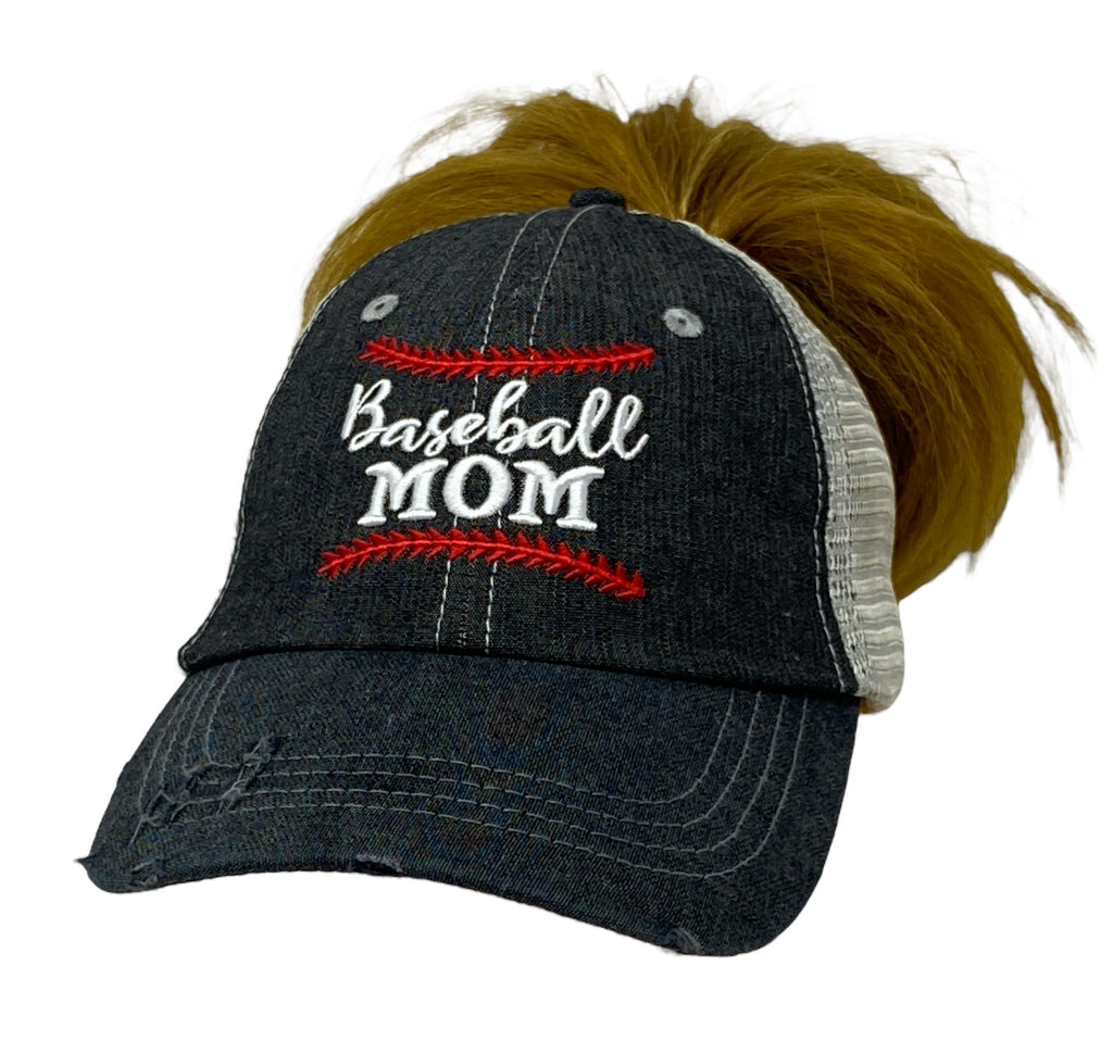 Baseball MOM MESSY BUN HIGH PONYTAIL Mesh Embroidered MESH Hat Baseball Mom Trucker Cap Trucker Hat -207