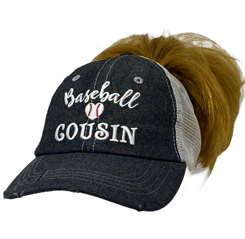 Baseball Cousin MESSY BUN HIGH PONYTAIL Mesh Embroidered MESH Hat Trucker Hat Cap -231
