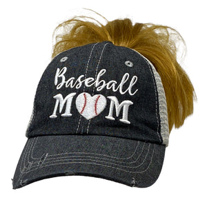 Baseball Mom MESSY BUN HIGH PONYTAIL MESH Hat Trucker Hat Cap -203