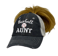 Baseball Aunt MESSY BUN HIGH PONYTAIL Mesh Embroidered MESH Hat Cap -213