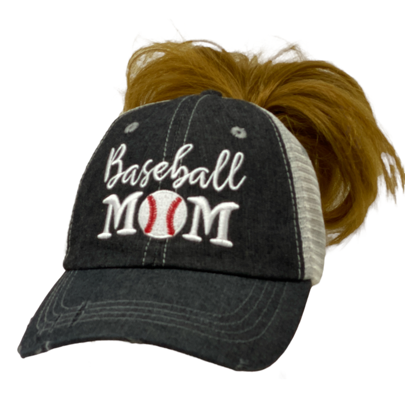 Baseball MOM MESSY BUN HIGH PONYTAIL Baseball Mom Mesh Embroidered MESH Hat Trucker Hat Cap -205