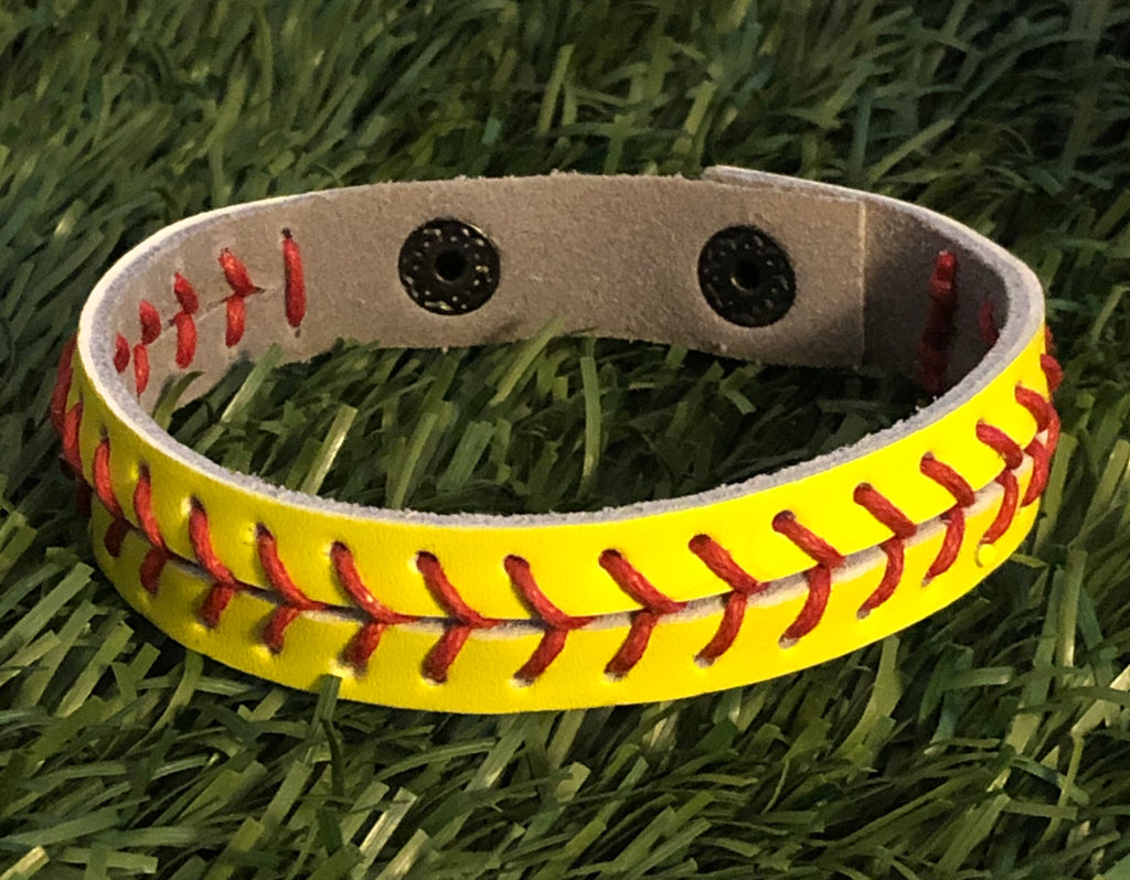 Softball Stitch Leather Snap Bracelet