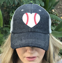 HEART Baseball Mom Mesh Embroidered MESH Hat Trucker Hat Cap -200
