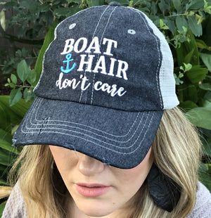 Boat Hair Kinda Day Distressed Trucker Hat -366