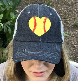 HEART Softball Hat Softball LOVE Softball MOM Softball Grandma Mimi Gigi Nana Aunt Sister Mesh Embroidered MESH Hat Trucker Hat Cap -300