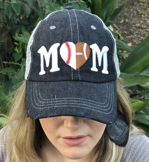 Half Football Mom Half Baseball MOM Mesh Embroidered MESH Hat Baseball Football Mom Trucker Cap Trucker Hat -316